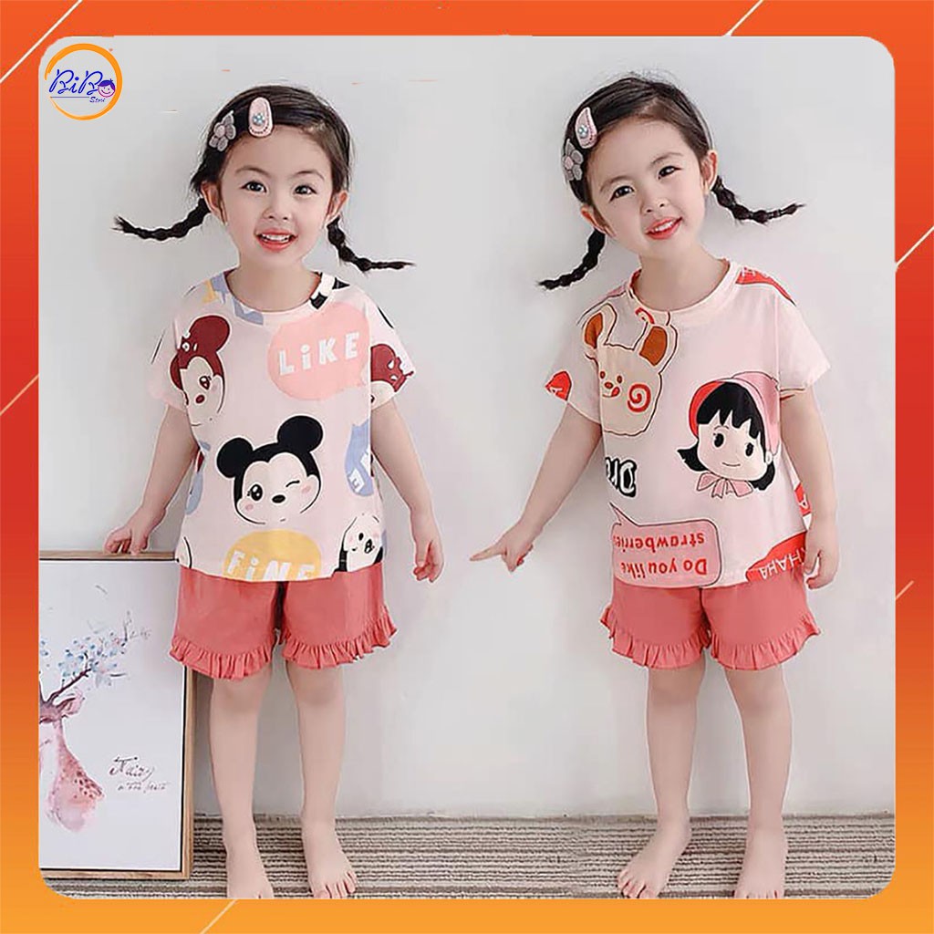 Bộ Cộc Tay Bé Gái Hoạ Tiết Hoạt Hình, Bộ Quần Áo Trẻ Em Mùa Hè Size 7-27Kg Chất Cotton BiBo Store