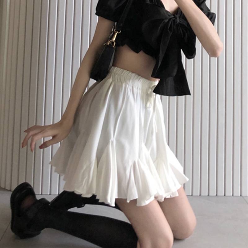 White Thin Poncho A-word Skirt Women's Wear-reducing Skirt Summer Korean Version of A Hundred High-waisted Skirt