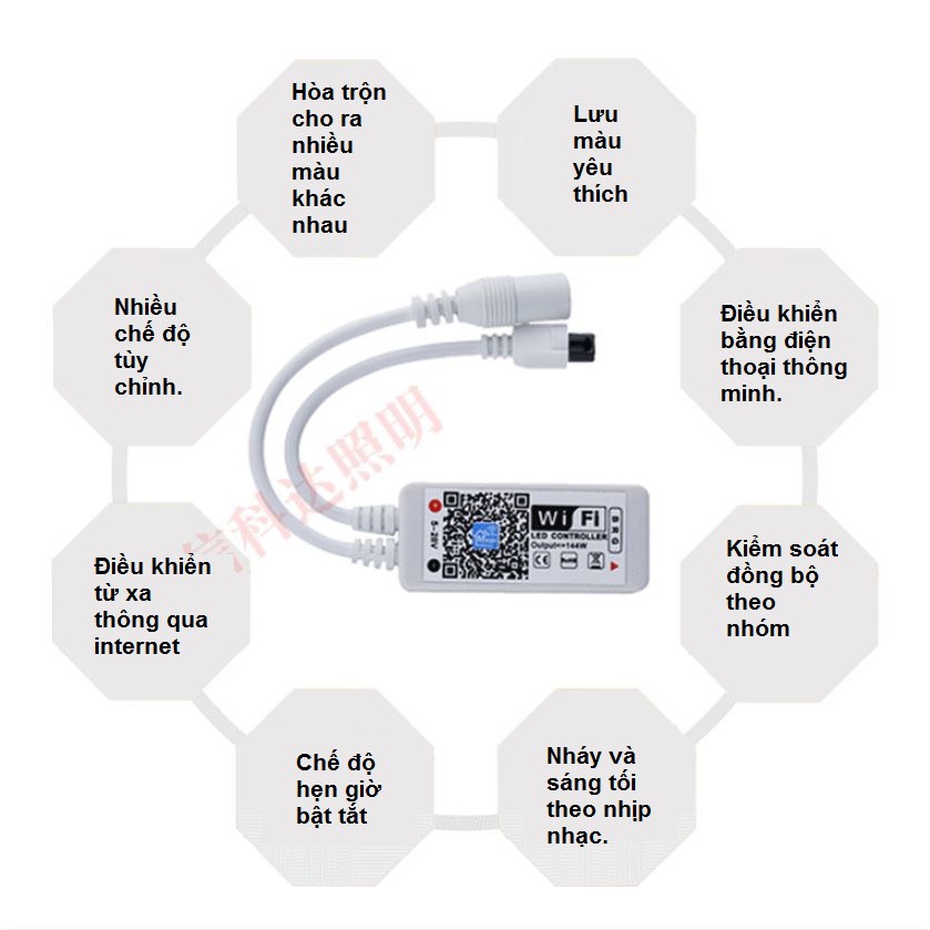 Bộ đèn led dây dán wifi nháy theo nhạc điều khiển bằng giọng nói và app trên điện thoại dây led RGB 5050