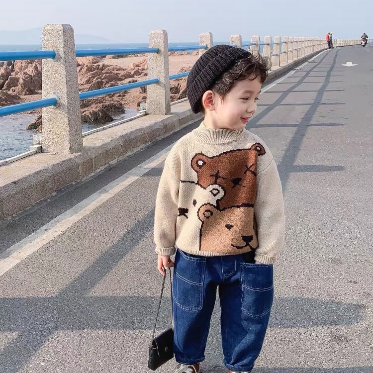 Áo sweater họa tiết chú gấu phong cách Hàn Quốc thời trang mùa đông cho bé trai
