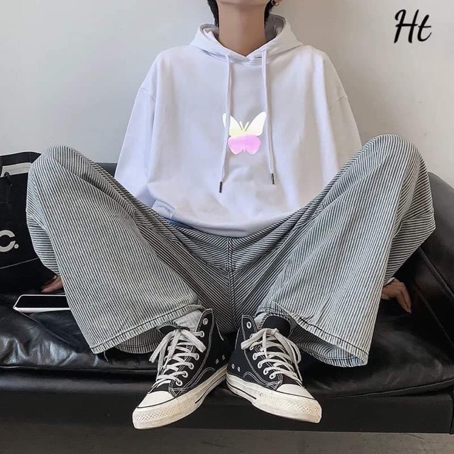 Áo hoodie phản quang bướm bảy màu chất nỉ ngoại cực dầy dặn