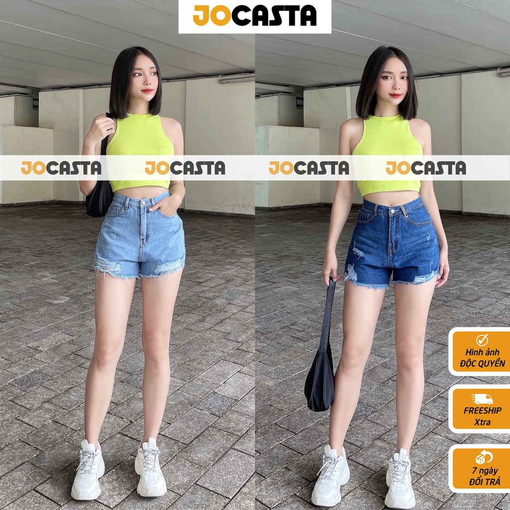 Quần short jeans bò JOCASTA trơn rách cạp lưng đáy siêu cao SH1