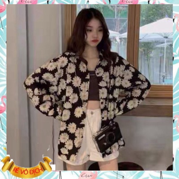 (mới) ÁO SƠ MI LOANG HOA CÚC DÀI TAY FORM RỘNG HOT - ÁO POLO CỔ BẺ HOA LÁ NỀN ĐEN ULZZANG VINTAGE