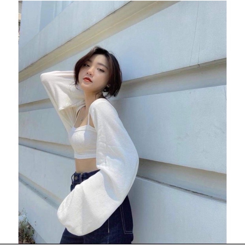 (Ảnh thật/hàng sẵn) Set áo croptop nữ gồm áo cadigan croptop+ áo 2 dây nữ croptop chất len tăm dày dặn hot | BigBuy360 - bigbuy360.vn