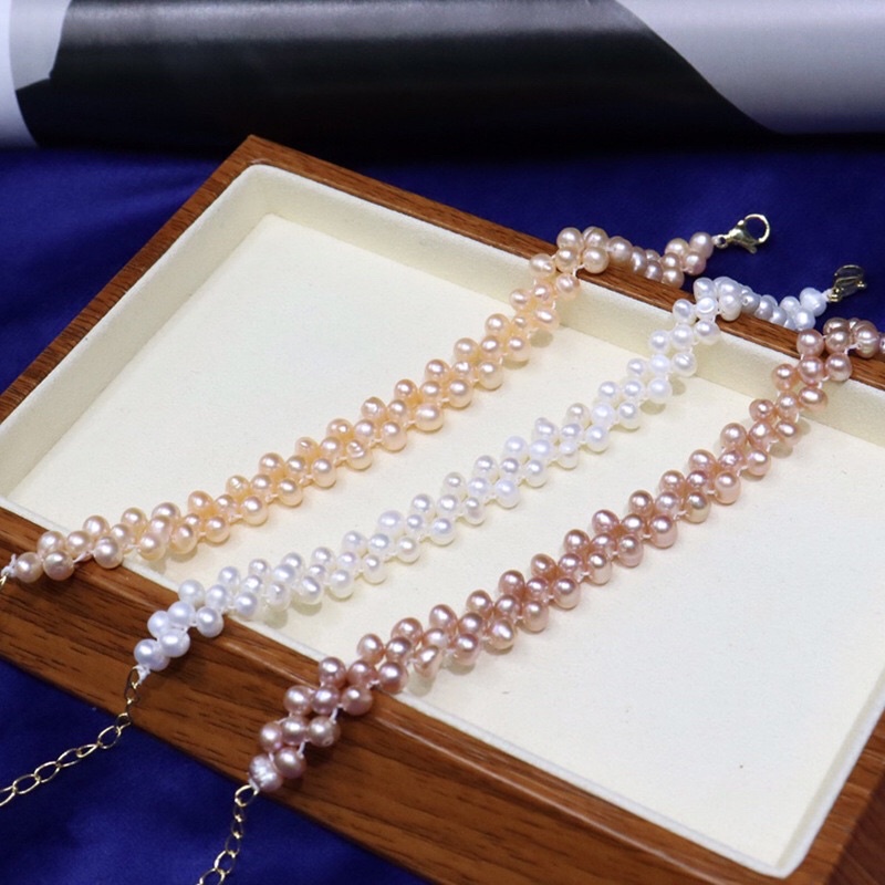 Vòng tay hạt ngọc trai nhân tạo đan nhỏ 5ly