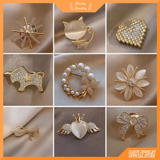Image of Candy Jewelry Fashion Korean Butterfly Brooches Gold Color Pearl Brooch Pins Rhinestone Breastpin for Women bros hijab