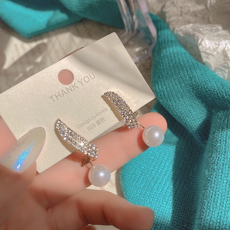 Bông Tai Mạ Bạc 925 Đính Ngọc Trai Phối Tua Rua Phong Cách Hàn Quốc Cho Nữ