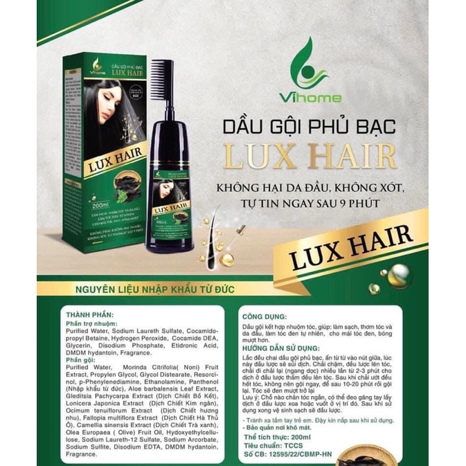 Dầu gội Phủ Bạc - Đen/ Nâu Tóc Tức thì LUX HAIR chai 200mla