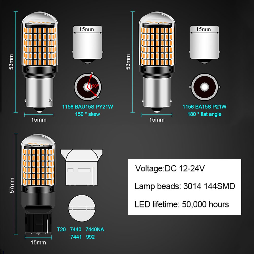 1 mảnh Bóng Đèn Led 144 Bóng 1156 Bóng Đèn Led Xi Nhan BA15S BAU15S P21W T20 7440 Chuyên Dụng Cho Xe Hơi / Xe Máy