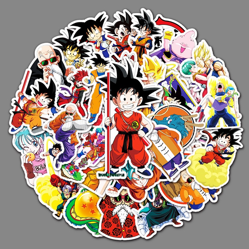 Combo 30 Sticker Chống Nước Decal Dán Điện Thoại Laptop Mũ Vali Đàn Guitar Sổ Tay Bình Nước [Dragon Ball]