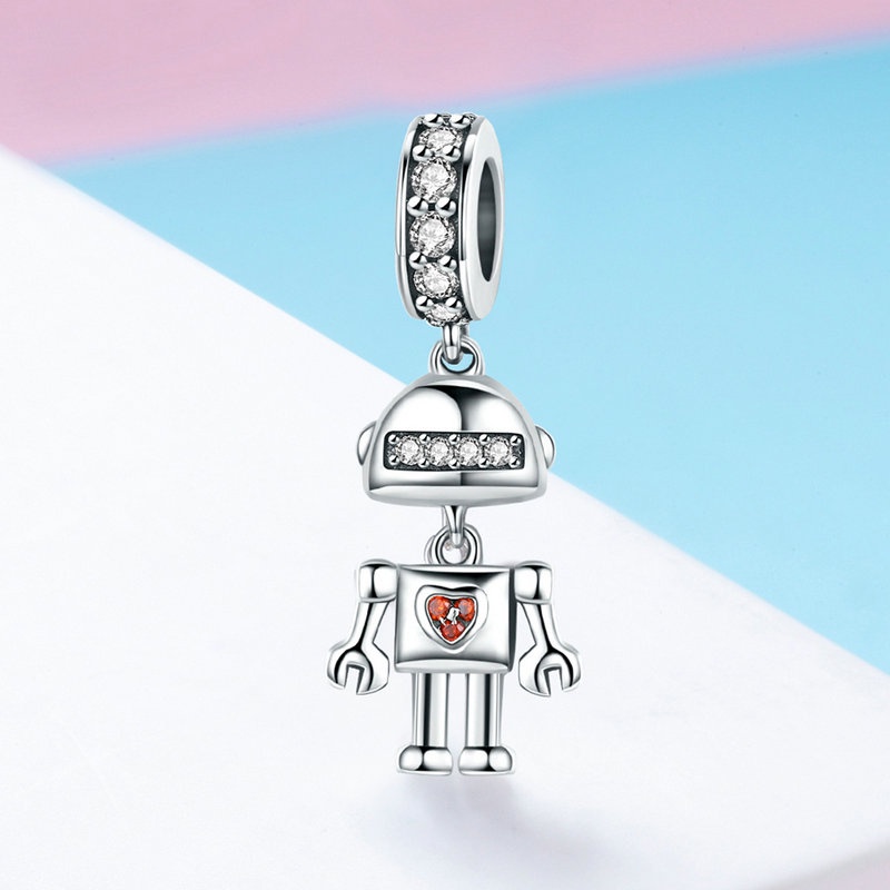 Hạt phụ kiện BAMOER YIC006 hình robot có lỗ 4.5mm trang sức dây chuyền/ vòng tay DIY thời trang