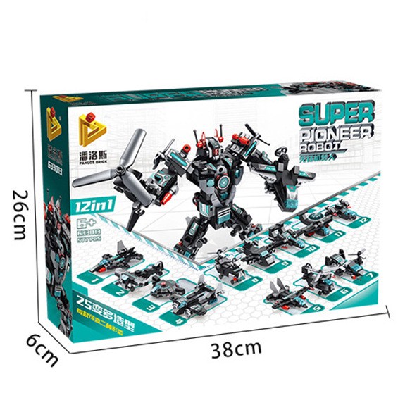 Đồ chơi lắp ráp Robot Máy bay biến hình - Lego Robot 12 in 1 Panlos  633013 - Đồ chơi trí tuệ 577 mảnh ghép