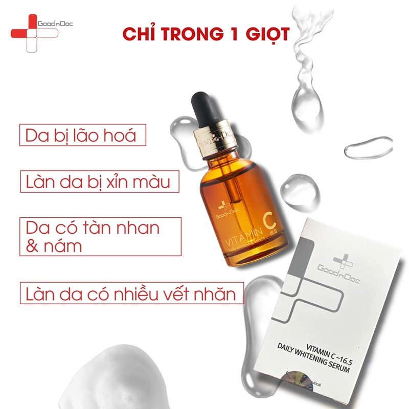 &lt;HÀNG NẮP MỚI KHÔNG ĐỔ&gt; Serum dưỡng trắng sáng da, lão hóa da GOODNDOC VITAMIN C 16.5 DAILY WHITENING 30ML