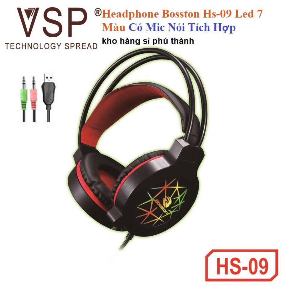 Headphone Bosston Hs-09 Led 7 Màu Có Mic Nói Tích Hợp Chính Hãng