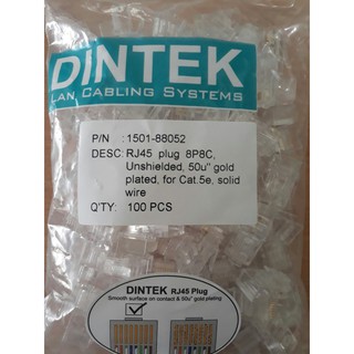 Đầu mạng Dintek RJ45 CAT.5e , 3 prongs contact , 50u Gold plated , 100pcs/bag 1501-88052