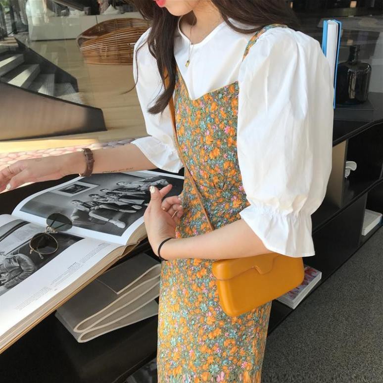 [Mã HANGXINH1 giảm 50k đơn tối thiểu 200k] Set váy hoa sơ mi trắng phong cách Hàn Quốc (Kèm ảnh thật) - V049 | BigBuy360 - bigbuy360.vn