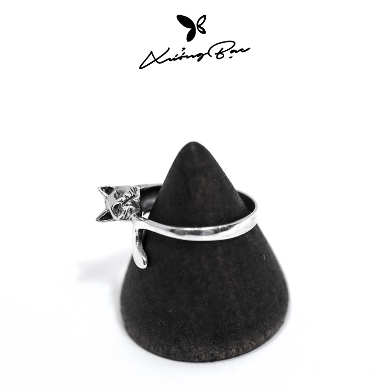 Nhẫn bạc nữ trẻ trung Xưởng Bạc thiết kế đeo tay, nhẫn bạc 925 hình con mèo Lazy Cat Ring