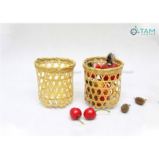 [ĐAN KĨ] Sọt tre mini hình trụ đan mắt cáo đơn giản T-MTRN-11