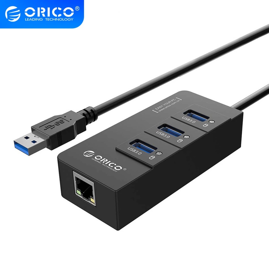ORICO Bộ Chia 3 Cổng Usb 3.0 Lan RJ45 5Gbps Màu Đen Cho Laptop PC (HR01-U3)