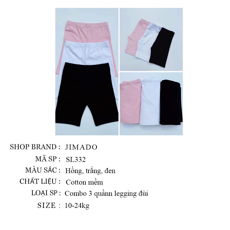 Quần legging cho bé gái combo 3 quần ngố mùa hè chất cotton 4 chiều JIMADO SL332