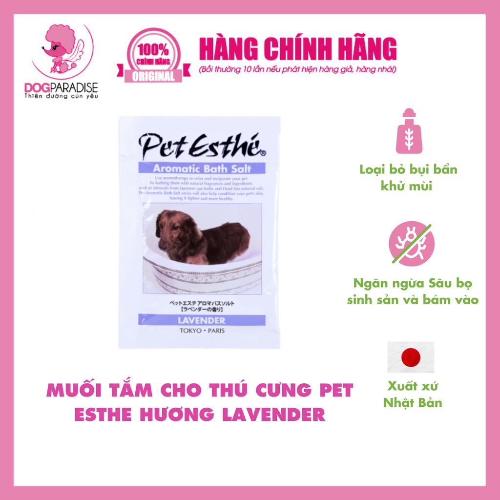 Muối tắm cho thú cưng Pet Esthe Aromatic Bath Salts hương Lavender dưỡng ẩm xuất xứ Nhật Bản túi 15g - Dog Paradise