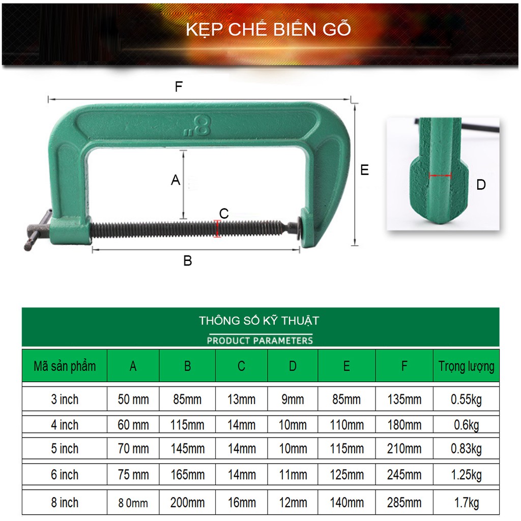 Ê Tô Kẹp Bàn TUOSEN, kẹp cố định thép đúc, Kẹp chế biến gỗ 3 inch G-kẹp - Một sản phẩm của Tuosen (Mẫu kẹp 3inch)