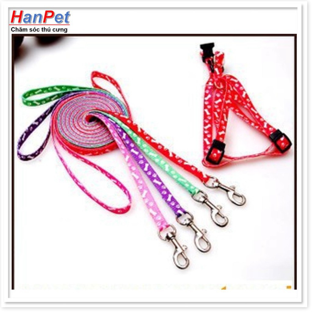 Dây dắt chó mèo + dây yếm đai yên ngựa nhỏ xinh cho chó mèo (2 size) loại 1 lớp mỏng nhẹ