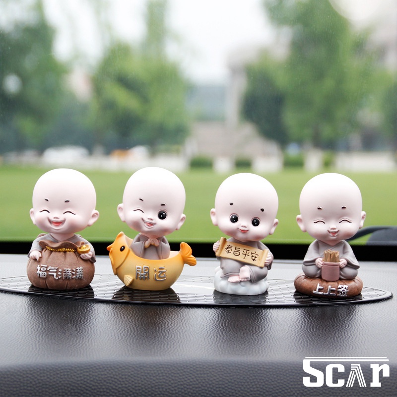 Trang trí xe ô tô Set tượng chú tiểu may mắn đầu lắc lư trang trí taplo xe hơi, để bàn làm việc
