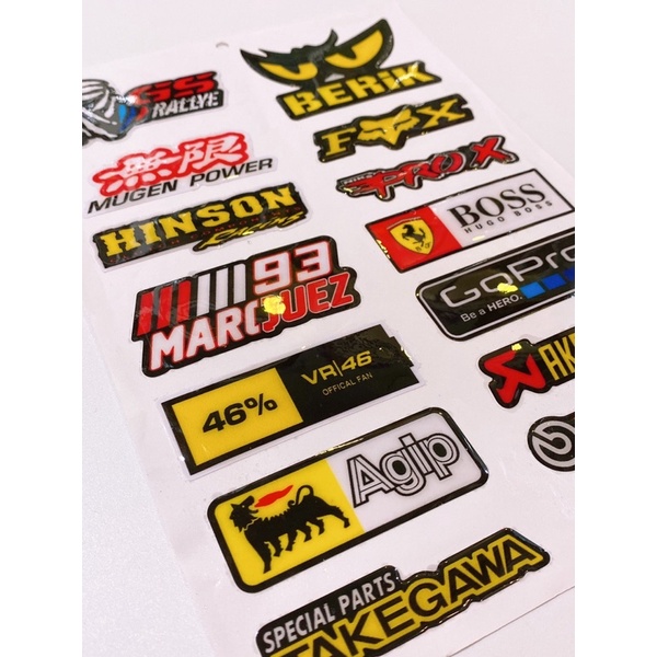 Decal tem nổi tổng hợp mẫu Agip Ak Takegawa GoPro...cao cấp dán xe máy, ô tô, mũ bảo hiểm chống thấm nước, chống bay màu
