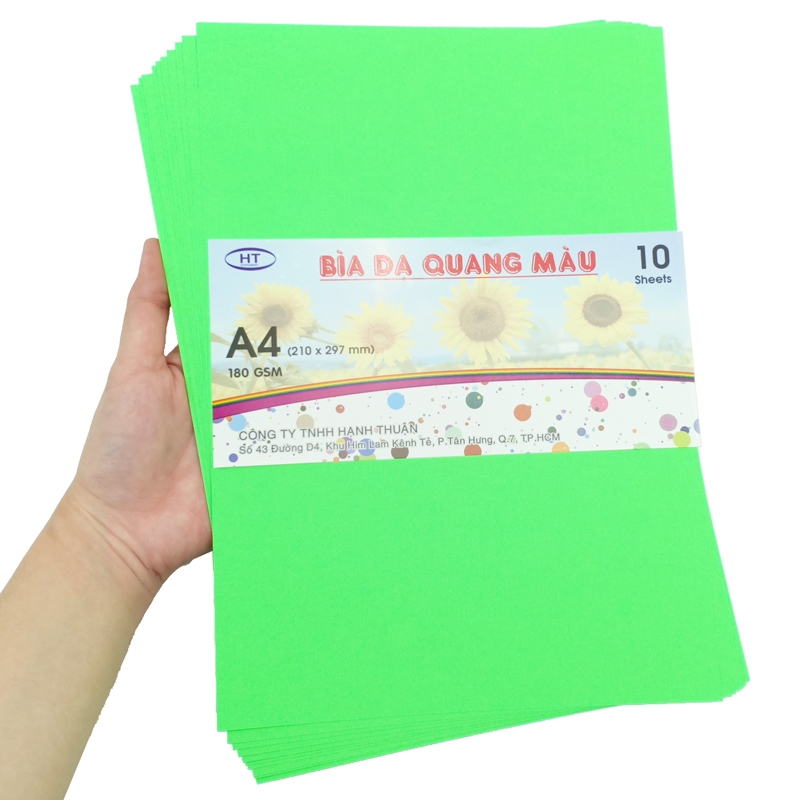 Bìa Dạ Quang Màu A4 HT 180gsm - Xanh Lá