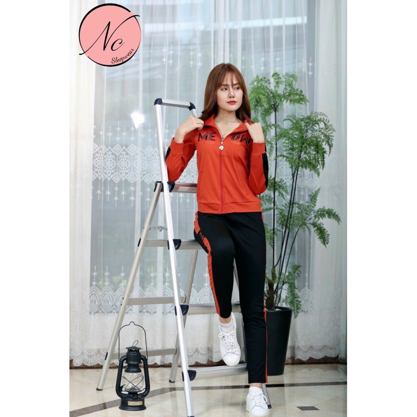 Đồ bộ thể thao Nữ thu đông NC Meow, giá tốt, vải cotton cao cấp, séc kéo, không mũ