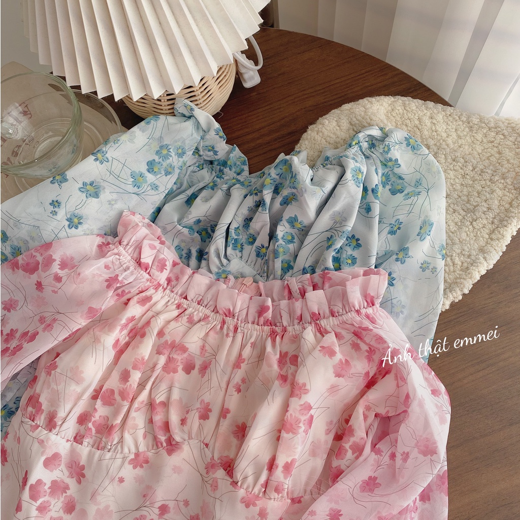 Đầm hoa nhí trễ vai, váy hoa nhí cúp ngực Emmei v131