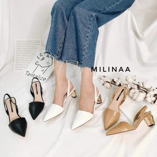 Slingback Colee Gót Nhập Bít Da Sần