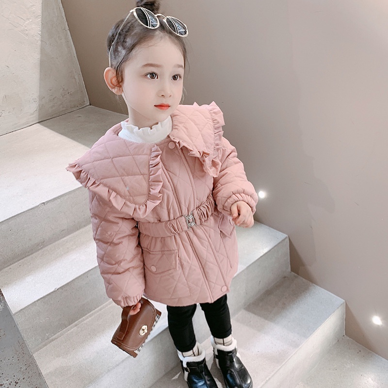 Aó khoác phao trần trám phối cổ xinh xắn cao cấp cho bé gái mặc đi học đi chơi size từ 8-22kg