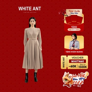 Đầm Thiết Kế Dáng Xòe Nữ WHITE ANT ALVA DRESS Dài Tay Xếp Ly Thân Trước Tinh Tế, Chất Liệu Vải Modal Mềm Mịn 120400106