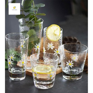 Cốc thủy tinh hoa cúc vintage vẽ tay BN023