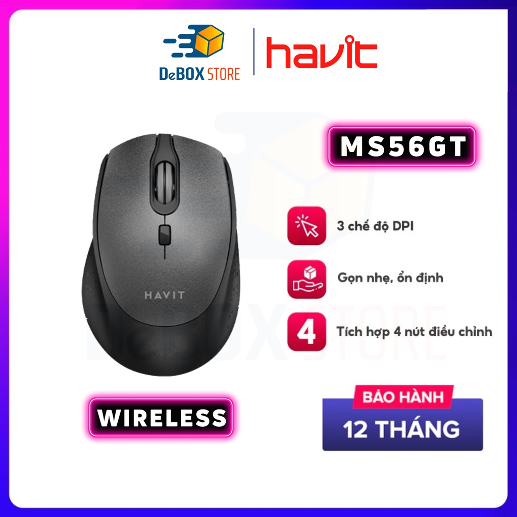 【Giao hàng nhanh】Chuột Không Dây HAVIT MS56GT 3 Chế Độ DPI, Tích Hợp 4 Nút Điều Chỉnh - Chính Hãng BH 12 Tháng