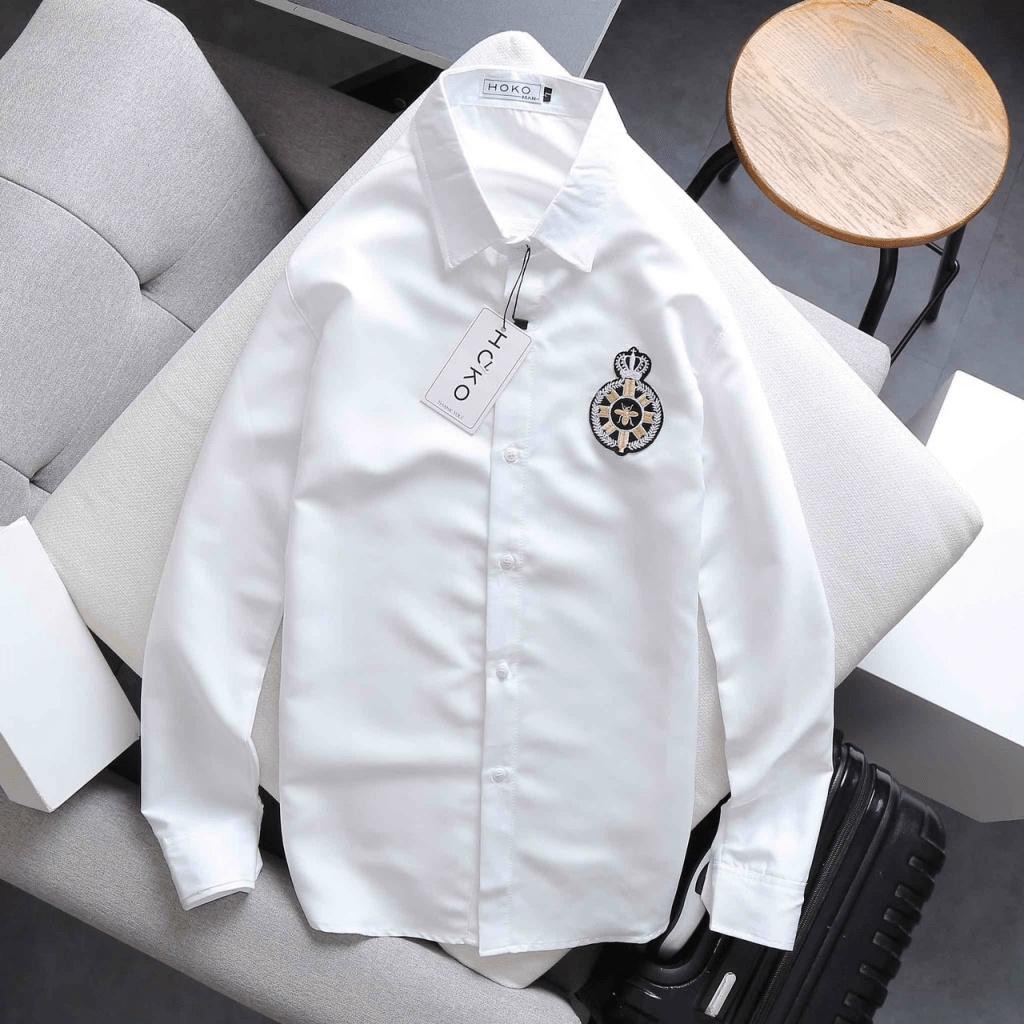 Áo Sơ Mi Nam tay Dài Thêu Logo Cao Cấp Chất Kate Lụa Mịn Mát Chuẩn Size Lịch Lãm Siêu Hot NEW UNISEX