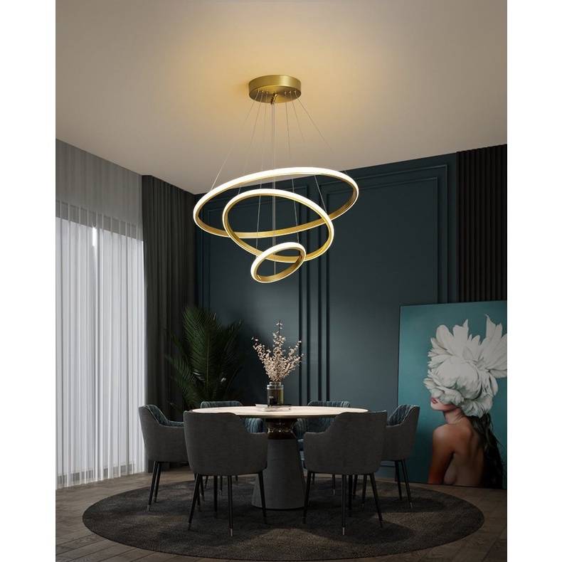 Đèn Thả Trần Không Gian Led Hình Tròn 3 Vòng Viền Vàng/Trắng - 3 Chế Độ Ánh Sáng