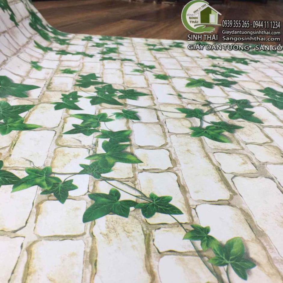 Giấy dán tường giả gạch 3d dây leo xanh,  có sẵn keo