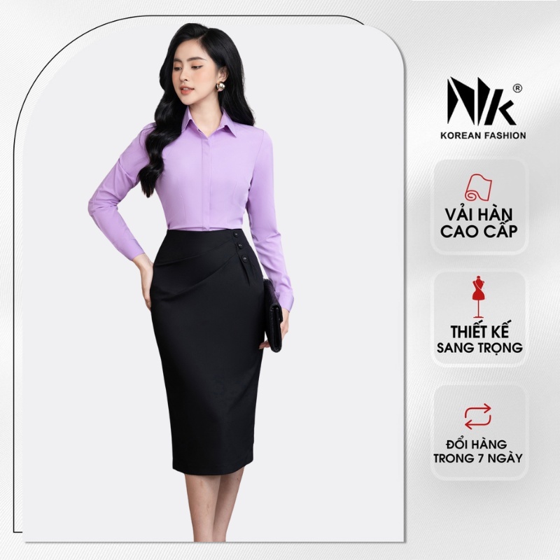 Áo Sơ Mi Nữ Công Sở Tay Dài Dáng Đẹp Thời Trang Basic NK FASHION Chất Liệu Vải Hàn, Thoáng Mát NKSM2010011