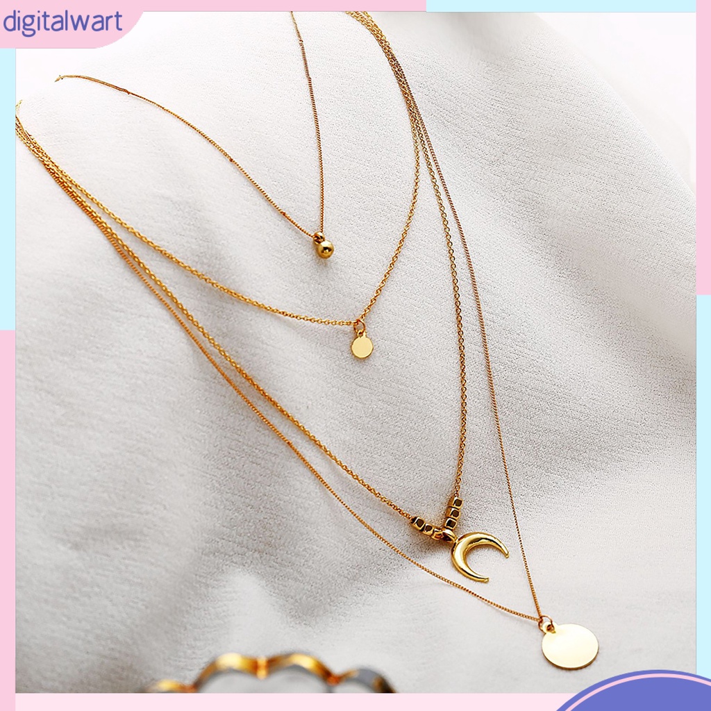 Dây chuyền đeo cổ có 4 lớp họa tiết mặt trăng và ngôi sao dễ thương cho nữ