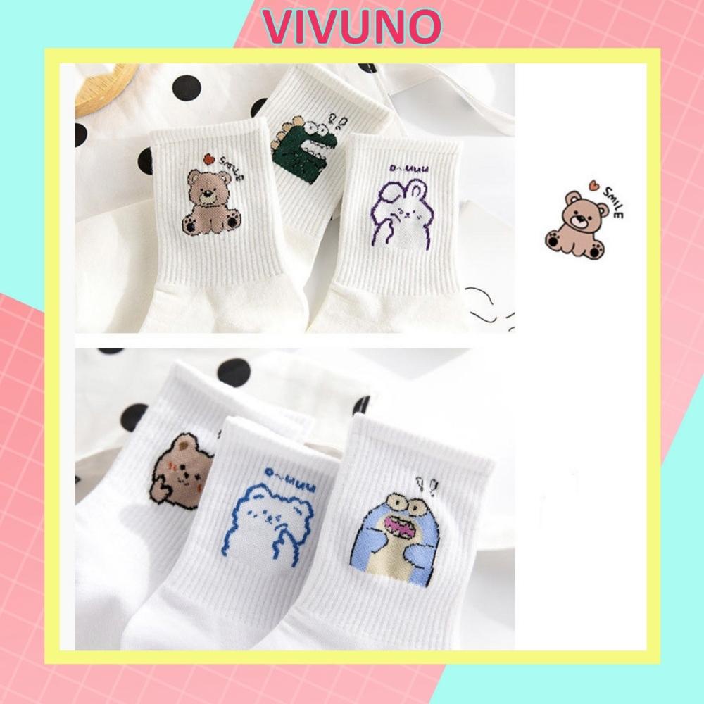 Tất nữ cao cổ in hình ngỗ nghich Vivuno vớ cotton co dãn khoáng khi Hàn Quốc tn141