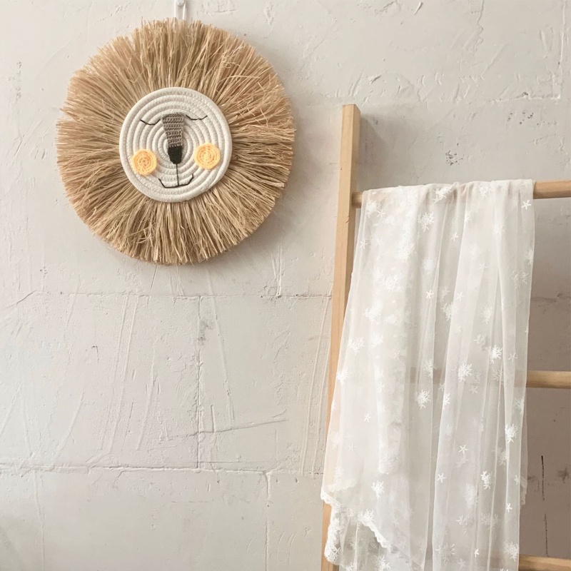 Phụ Kiện Treo Tường Bằng Cotton Dệt Tay Hình Đầu Sư Tử Hoạt Hình Phong Cách Bắc Âu