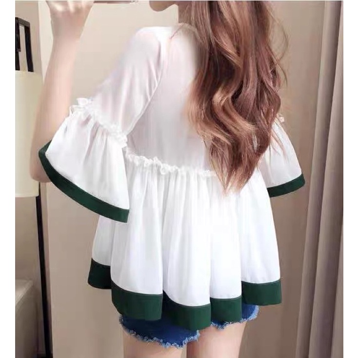 Sét áo bầu babby doll trắng hàn quốc và quần sooc bầu