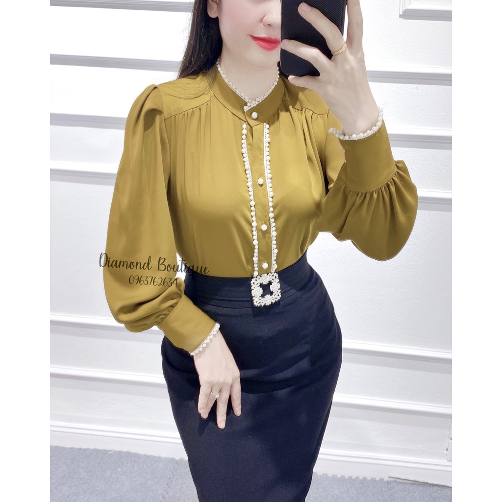 Áo Sơ Mi Nữ Dài Tay VÀNG LÚA ĐÍNH TRAI