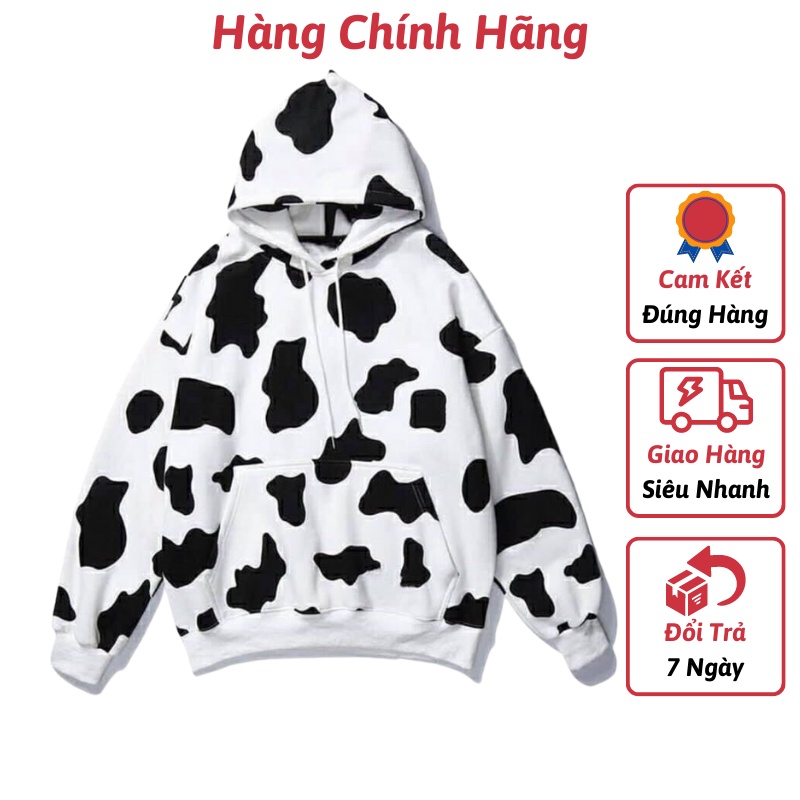 Áo Hoodie Nỉ Ngoại Bò Sữa KNN19 Form rộng (Freesize Dưới 75kg)  Áo hoodie loang bò sữa - Áo nỉ có nón