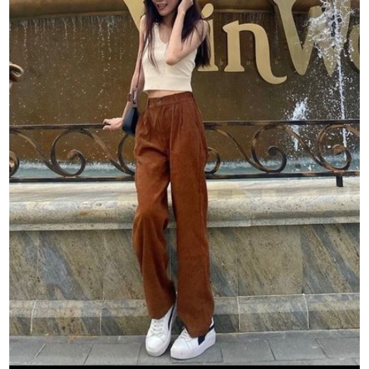 Quần Nhung Ulzzang Ống Rộng Mỏng mặc hè ( cạp chun sau )