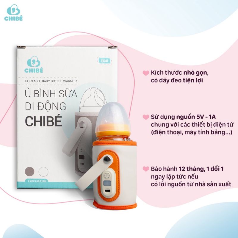 Máy hâm sữa di động thông minh Chibe, Ủ sữa di động 5 cấp độ bảo hành 12 tháng