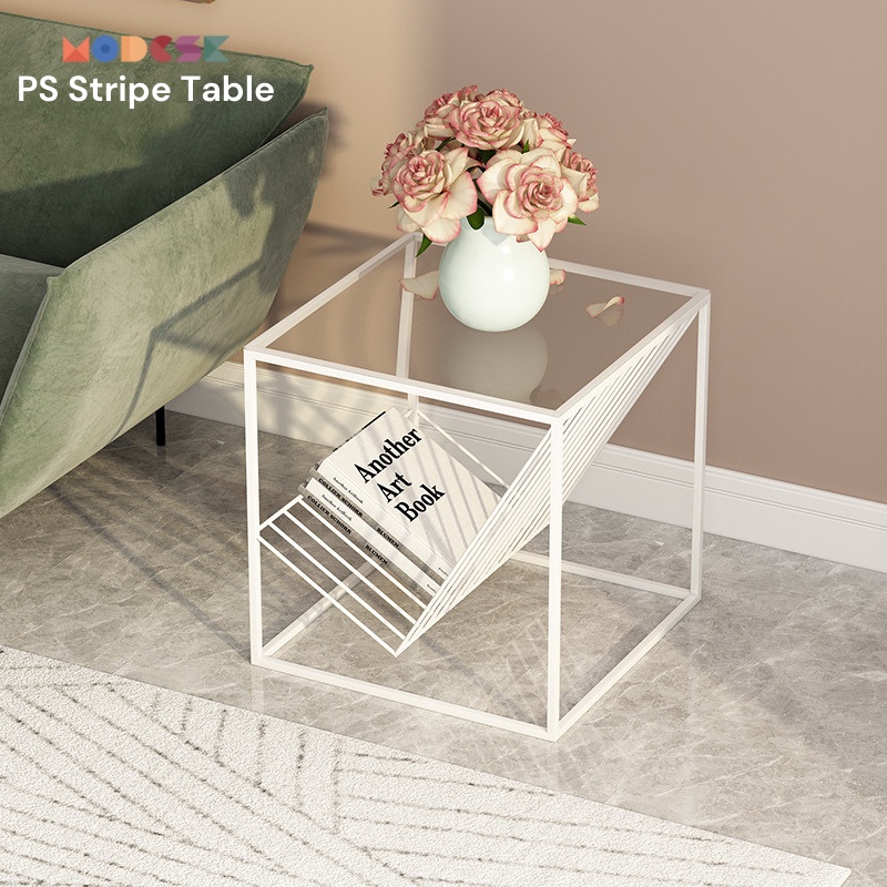 Kệ sofa, giường ngủ Modesk PS Stripe Table sắt sơn tĩnh điện, kính cường lực  (phòng khách, phòng ngủ)